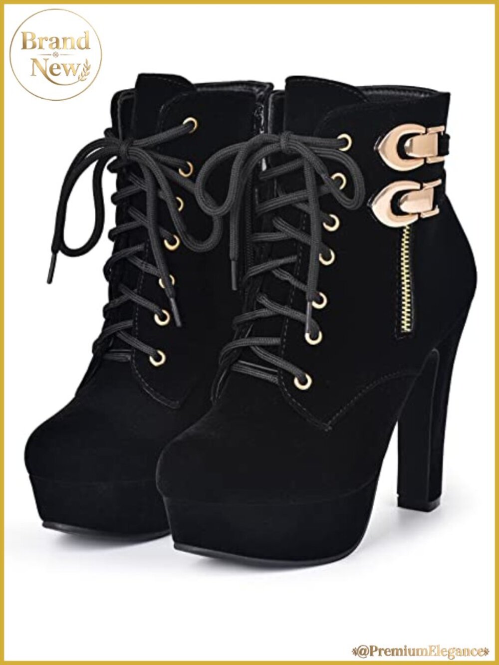 Women's Chunky Platform High Heel Boots Lace Up Mid Calf